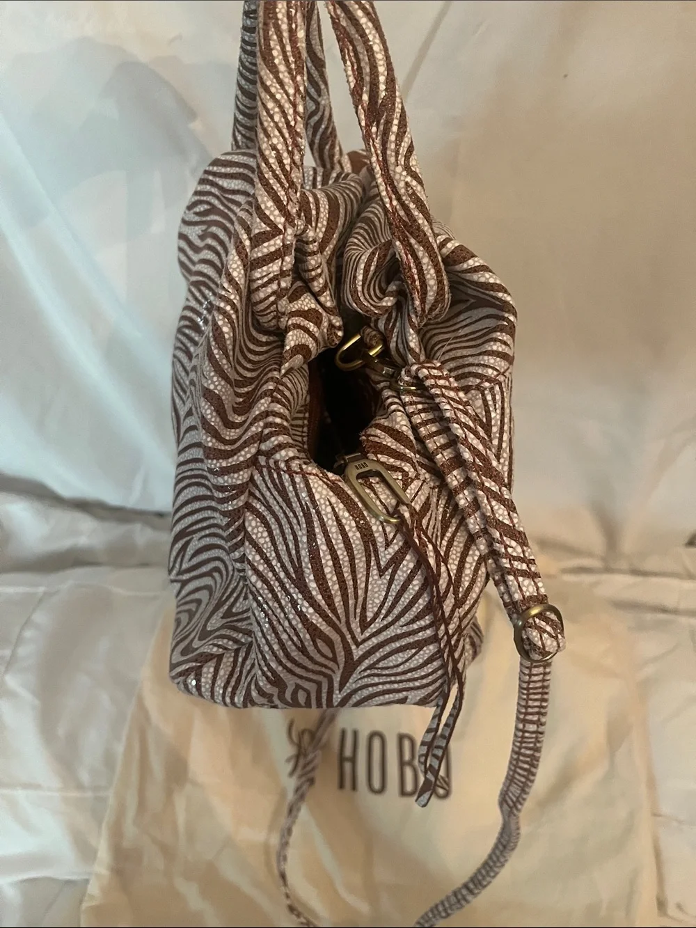 HOBO Brown and White Zebra-Print Hobo Tote